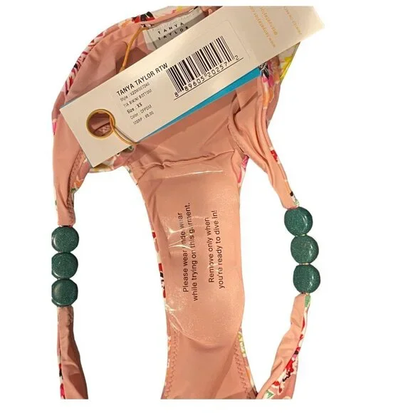 NWT Tanya Taylor Tia Bikini Bottom Floral Dahlia Beaded Hips Swim XS Pink Rose - Picture 10 of 12